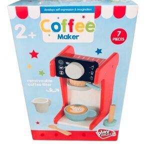 NEW PLAY RIGHT Wooden Coffee Maker Toy Set 7pc Pretend Play Toy Age 2+ UNISEX